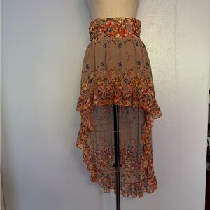 Millau Floral High-Low Skirt in Orange and Brown